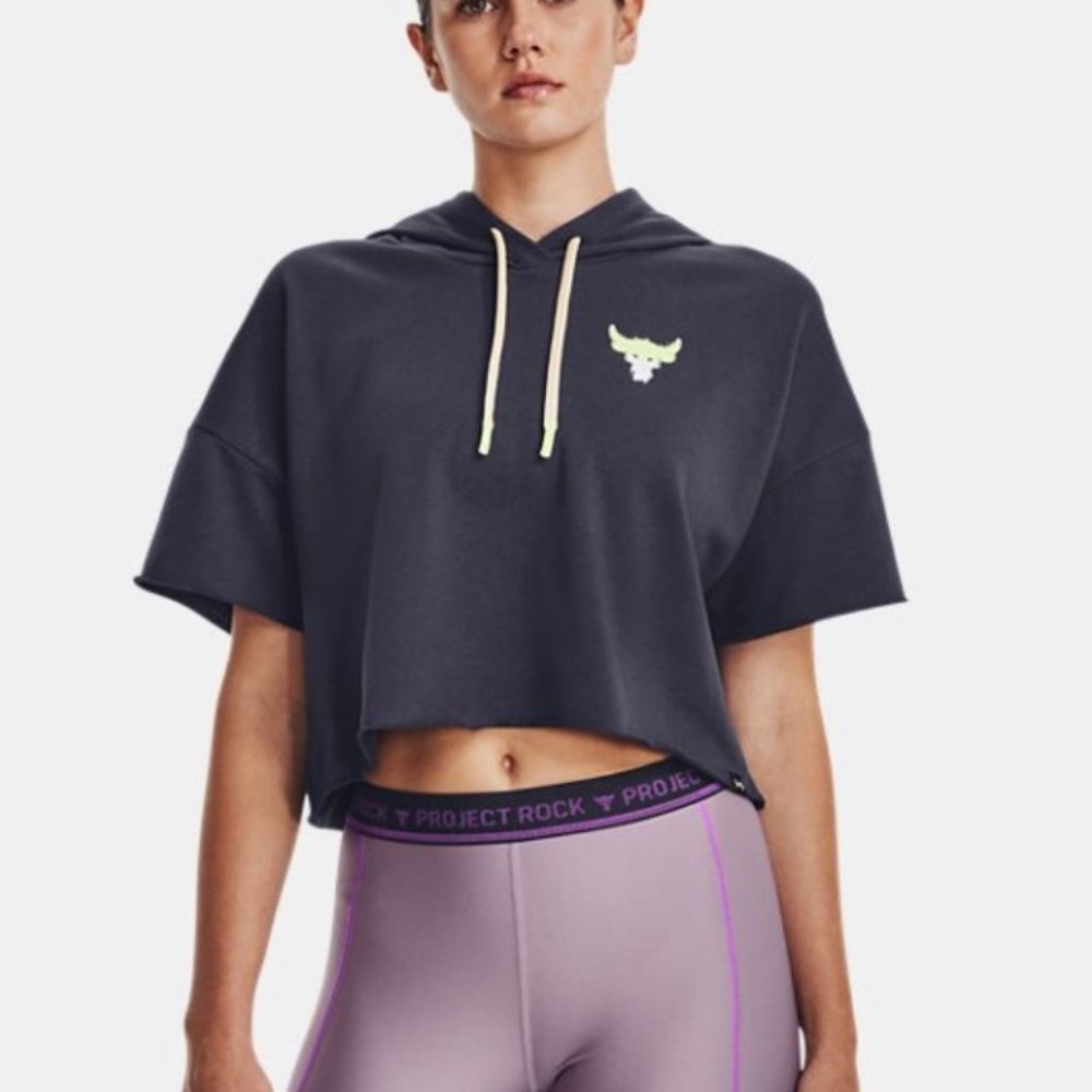 Under Armour Project Rock Short Sleeves Hoodie Purple Top Size XL